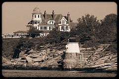 Castle Hill Lighthouse and Inn Behind - Sepia Tone